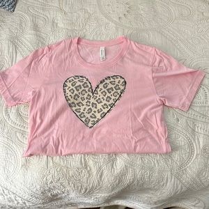 Pink leopard print heart tee shirt